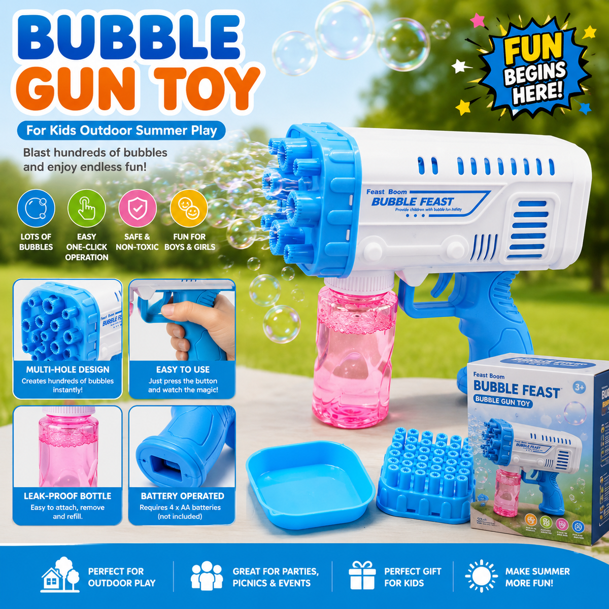Bubble Gun Toy for Kids Outdoor Summer Play