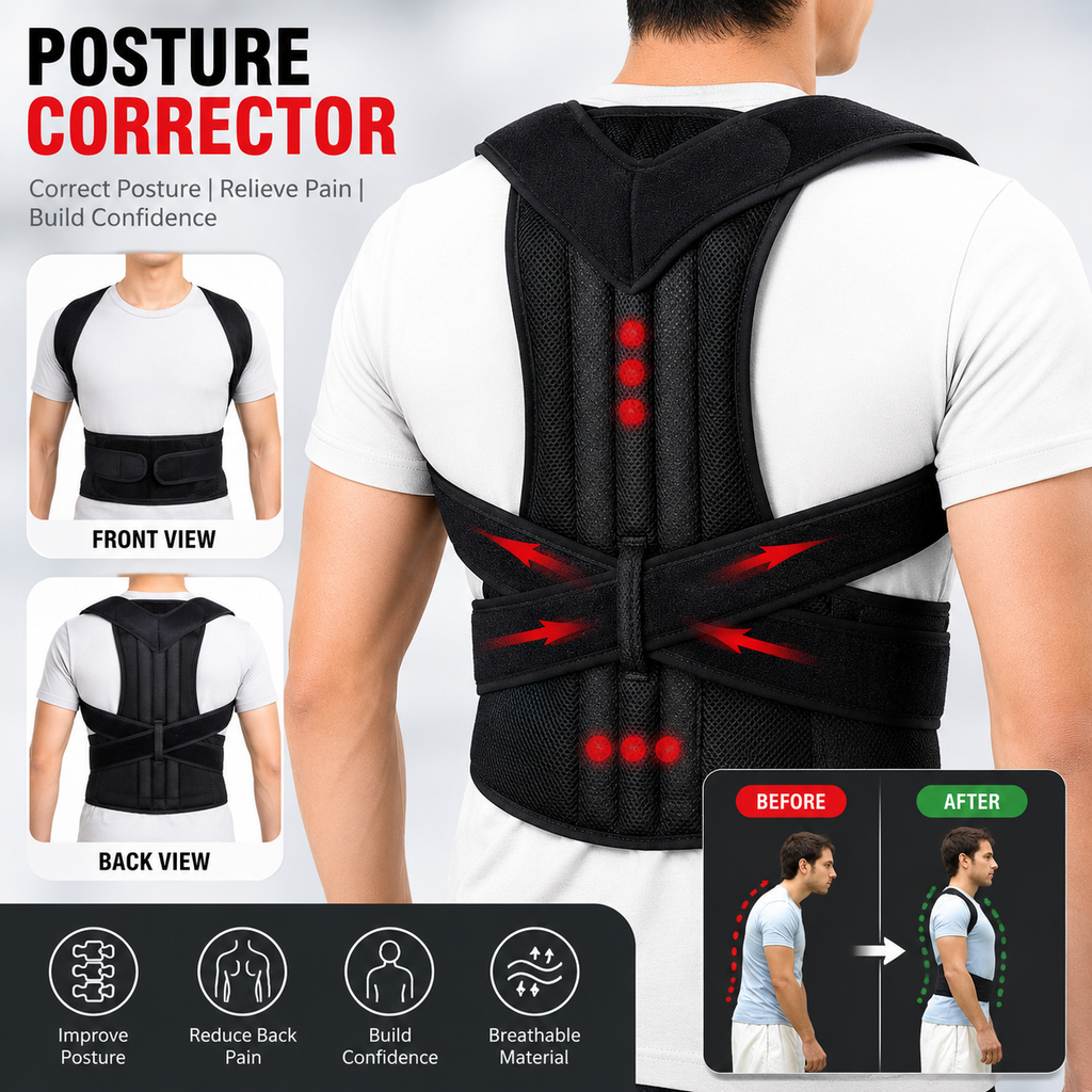 Black Mesh Posture Corrector Belt for Men Women