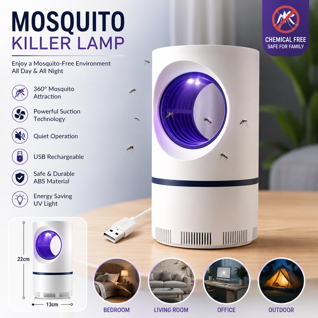 USB Rechargeable Mosquito Killer Lamp White 22x13cm ABS