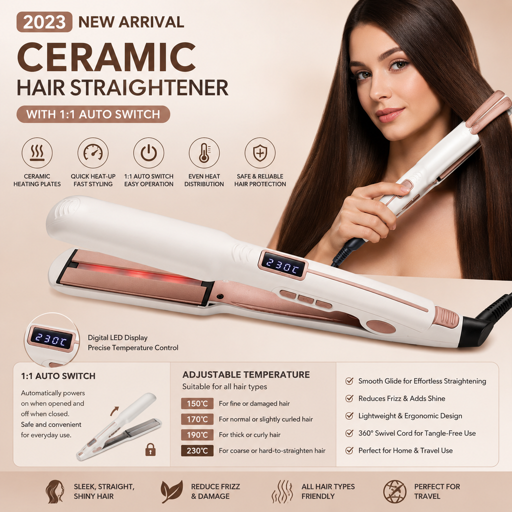 2023 New Arrival Ceramic Hair Straightener with 1:1 Auto Switch