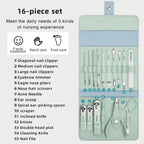 16 Pcs Stainless Steel Manicure & Pedicure Set | Travel Grooming Kit with Leather Case