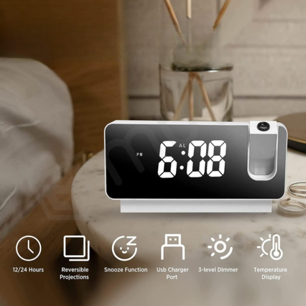 Screen Projection Alarm Clock Display Time, Date & Temperature. Perfect for Home