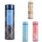 LED Temperature Display Water Bottle | Checkered Design  | Smart Stainless Steel Vacuum 500ml Flask | Random Color