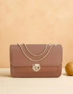 Trendy Twist Lock Closure Crossbody Bag - Brown