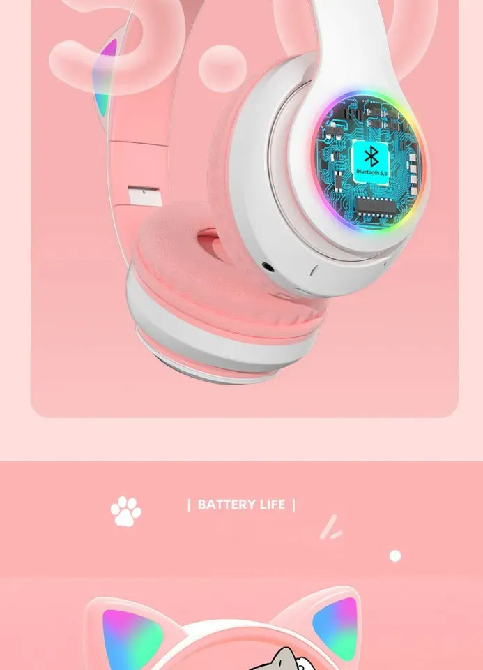 Cat Ear LED Headphones Multicolor ABS for Teens Young Adults