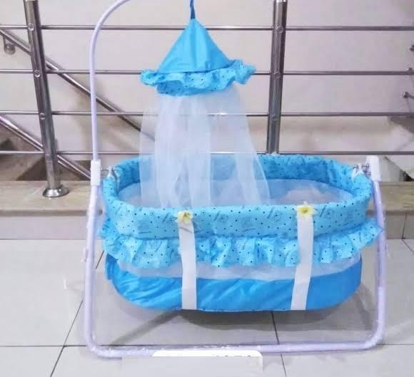 Baby Swing with Mosquito Net Blue Ruffled