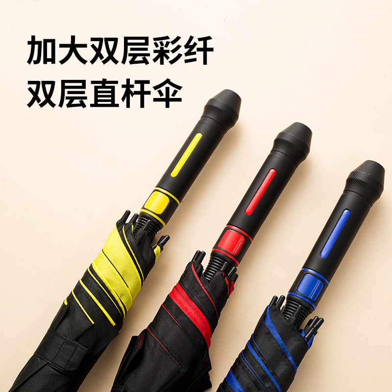 Double Layer Straight Umbrella with Color Matching Handle
