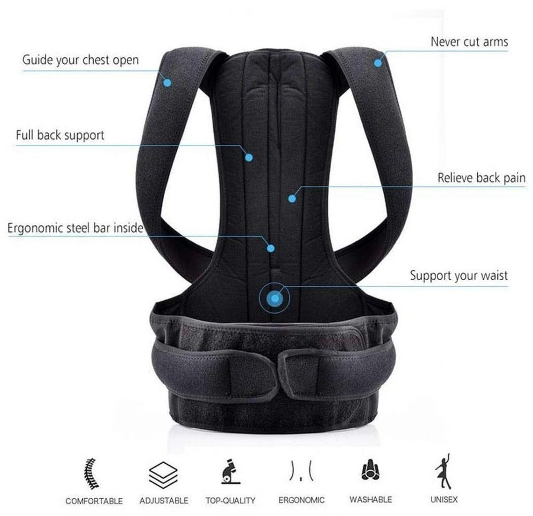 Black Mesh Posture Corrector Belt for Men Women