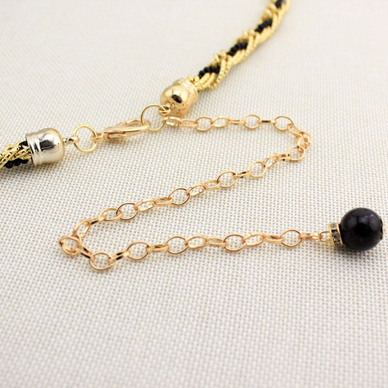 Women Pearl Waist Chain Black Gold Fashion Belt
