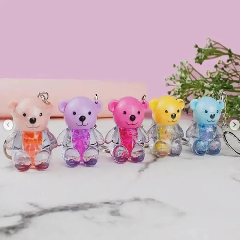 Teddy Bear Lip Oil Set 6pcs Glossy Pink Keychain