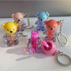 Teddy Bear Lip Oil Set 6pcs Glossy Pink Keychain