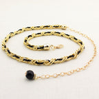 Women Pearl Waist Chain Black Gold Fashion Belt