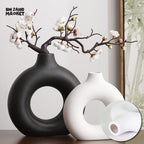 MODERN DONUT SHAPE PLASTIC DECOR VASE - WHITE