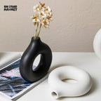 MODERN DONUT SHAPE PLASTIC DECOR VASE - WHITE