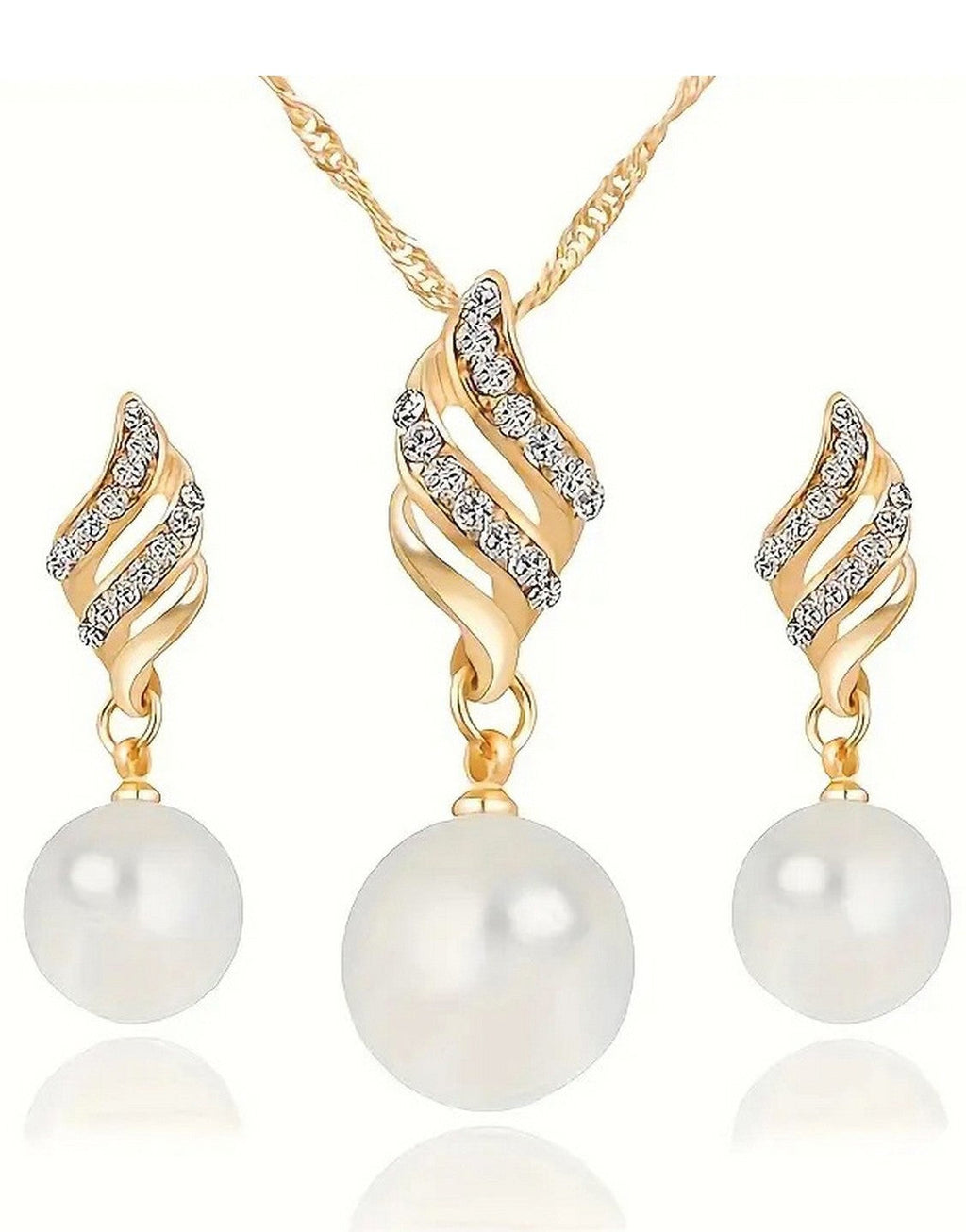 Elegant Spiral Pearl Golden Jewellery Set
