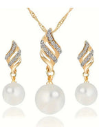 Elegant Spiral Pearl Golden Jewellery Set