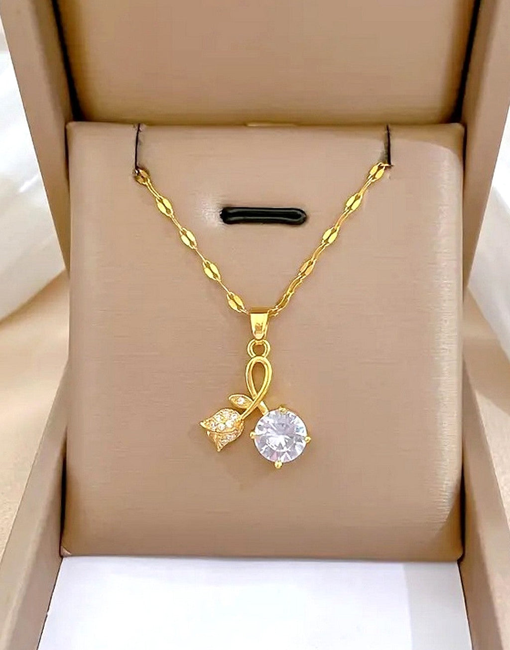 Romantic Rose and Cherry Blossom Pendant Necklace