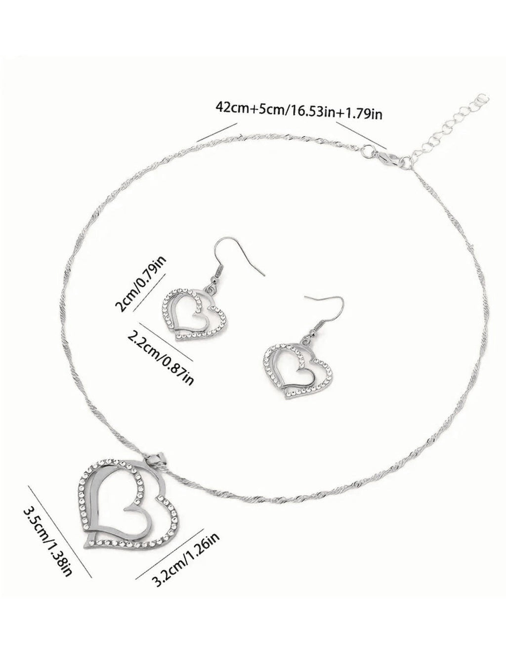 Elegant Sparkling Rhinestone Heart Shape Necklace Set