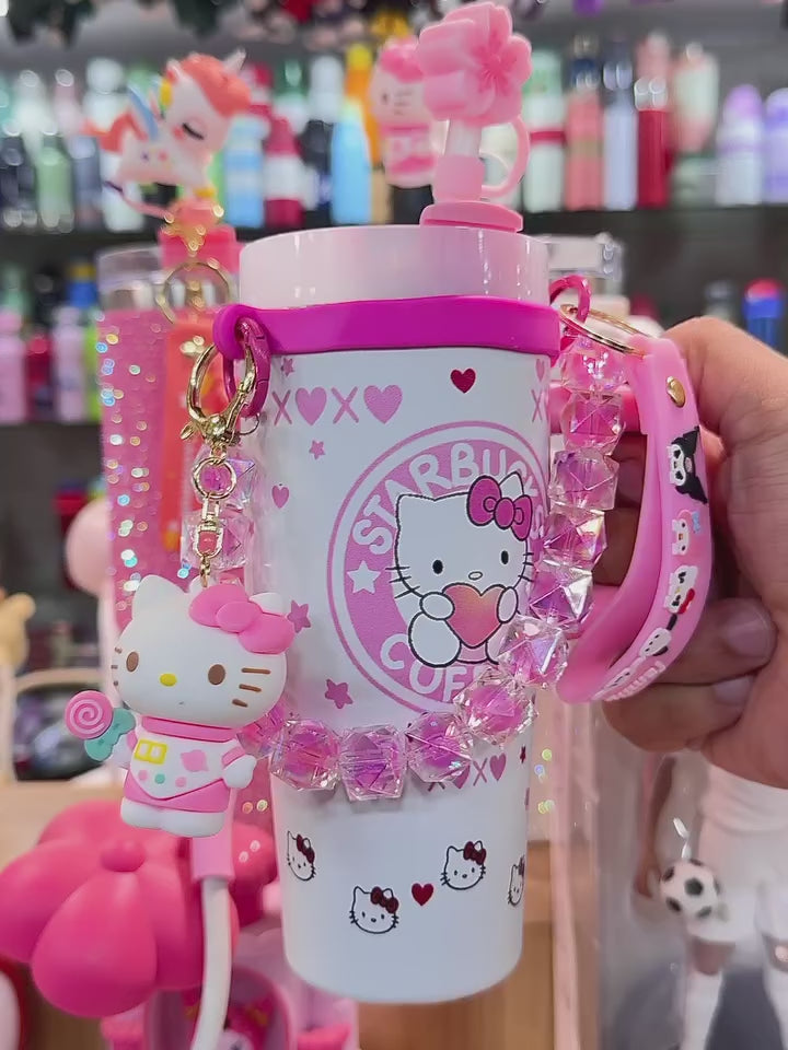 Cute Hello Kitty Pink Water Bottle with Strap